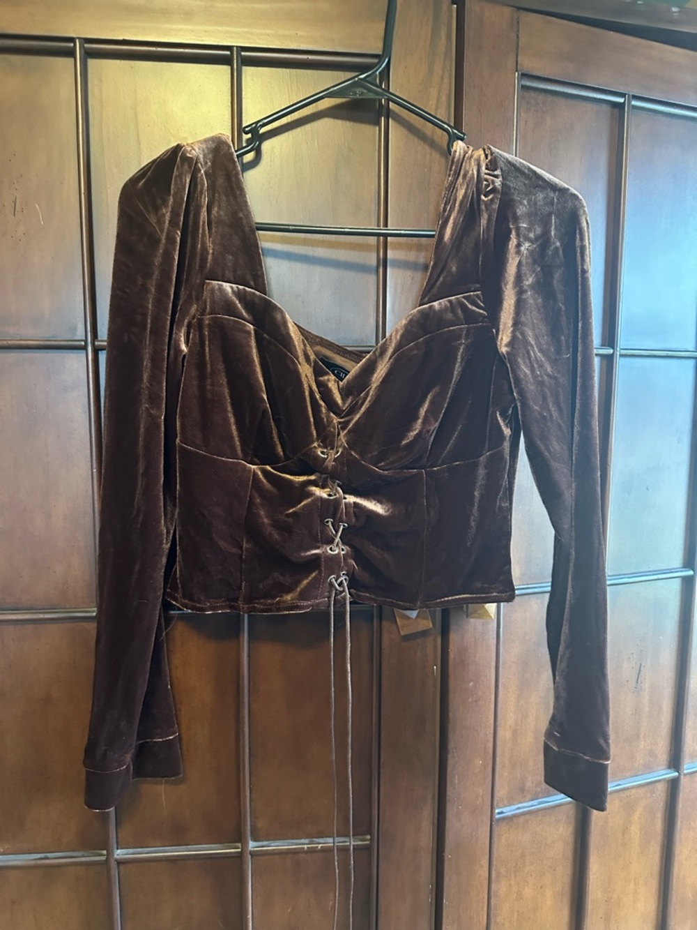 Cider Brown Velvet Lace-Up Sweetheart Crop Top